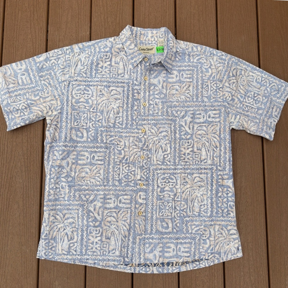 Cooke Street Mens L Hawaiian Shirt Aloha Tribal Reverse Print Cotton Muted Tapa